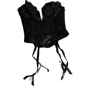 Vintage Frederick's Of Hollywood Women's Black Bustier Corset Bra Top Size 34C